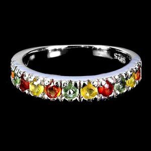 925 Sterling Silver Ring Sz 6.75 with Natural Sapphire 2.5mm Gemstones.